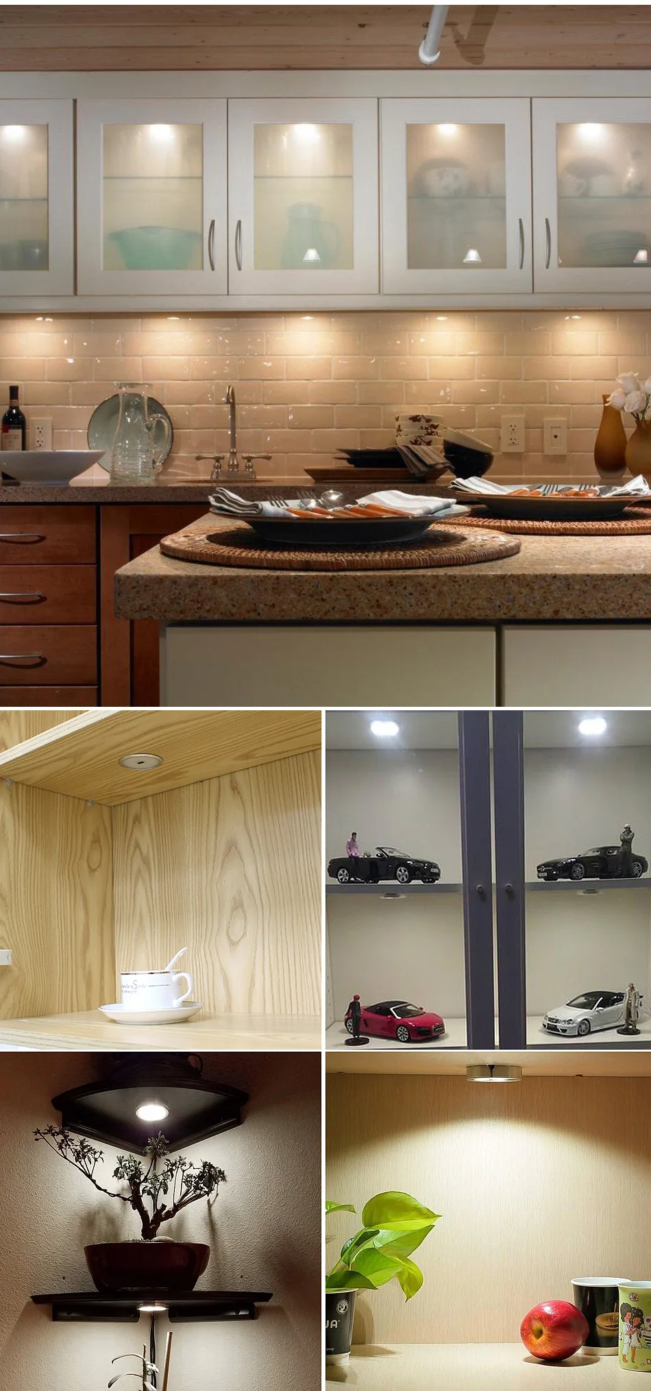 LED Under Cabinet Lights Closet Light 12V 3W Connecting Round Bookshelf Kitchen Surface Mounted Downlights Puck Showcase Lamp (14)