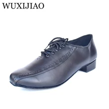 WUXIJIAO/Мужская Современная танцевальная обувь из натуральной кожи; Обувь для бальных танцев; большие размеры 48; вечерние туфли для танцев на квадратном каблуке