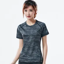 BHWYFC новая спортивная Фитнес Топ Женская Йога быстросохнущая Спортивная футболка Фитнес для бега, спортзала тонкий короткий рукав сплошной
