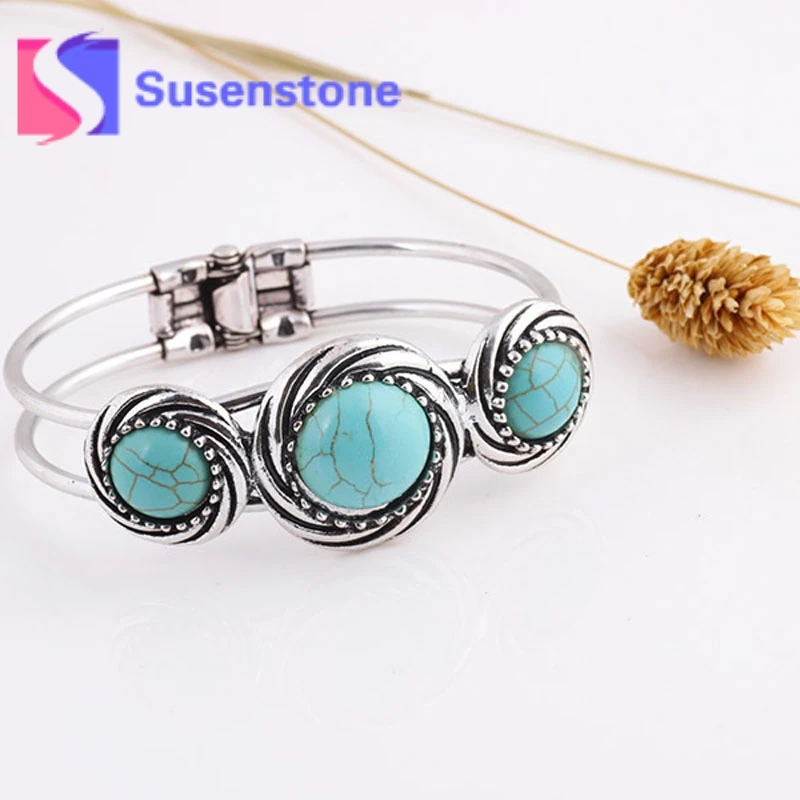 

2019 New Design Women Bangle Bohemian Style Retro Cute Plating Lady Bracelet with stone Circle Jewelry Bracelet Bangle Pulseiras