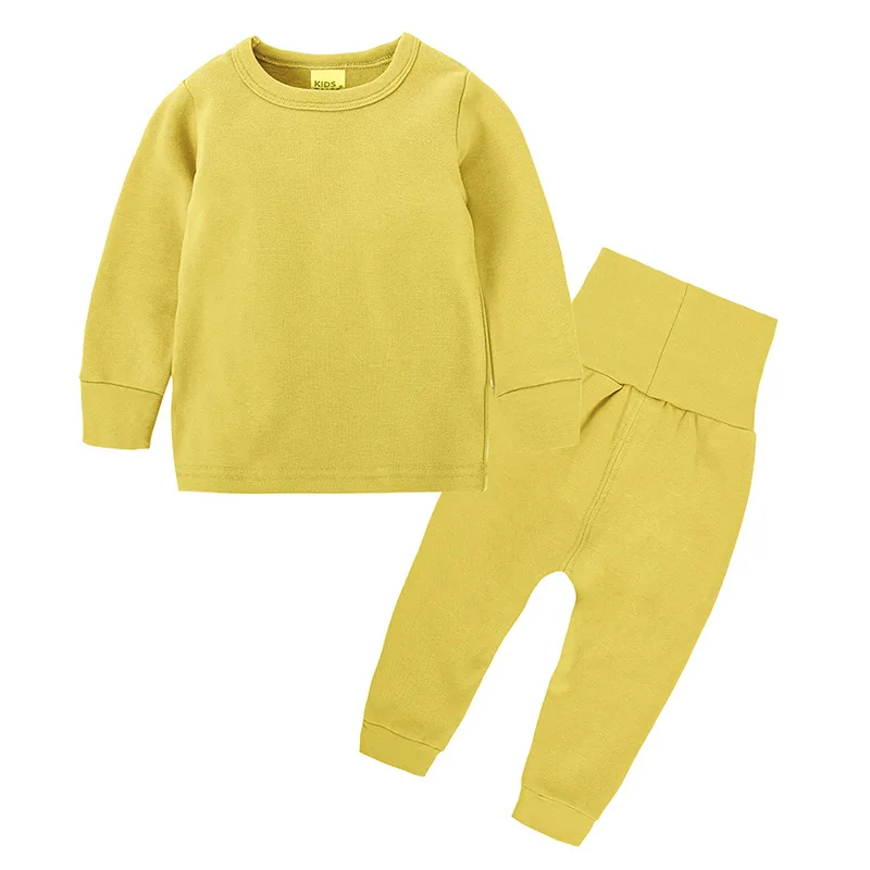 

2018 New Autumn Winter Girls Pajamas Long Sleeve Boys Sleepwear Cotton Pajamas Children Solid Color Kids Pajama Sets for Baby
