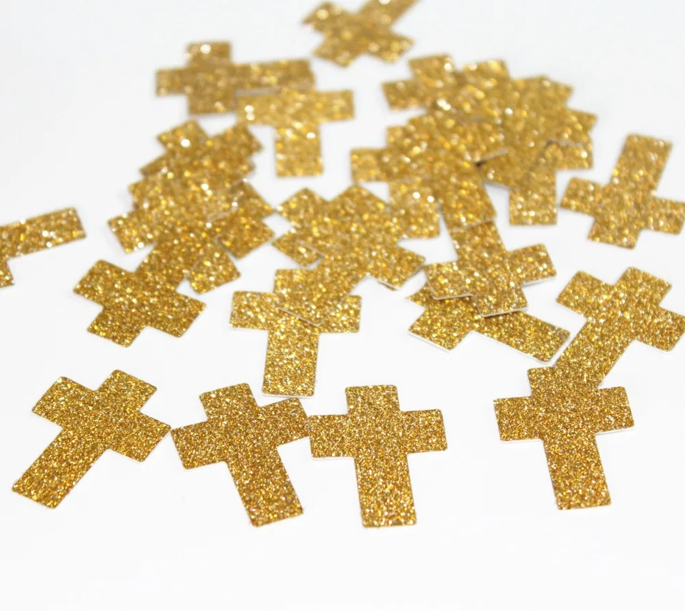 

Handmade Baptism Decorations Gold Silver Cross Table Confetti 150 CT Holy communion decorate small size
