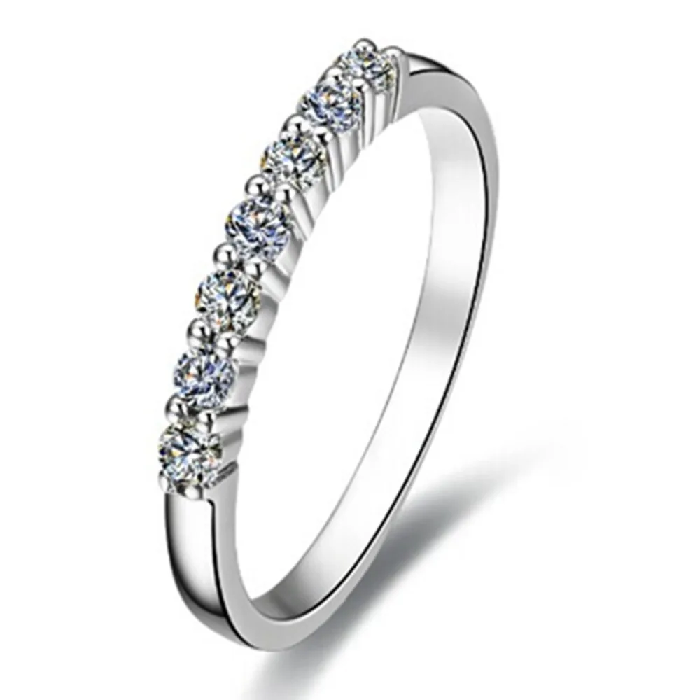 

7 Stones Wedding Band Synthetic Diamonds Band Ring Female 925 Sterling Silver Band White Gold Color Bridal Jewelry Elegant Ring