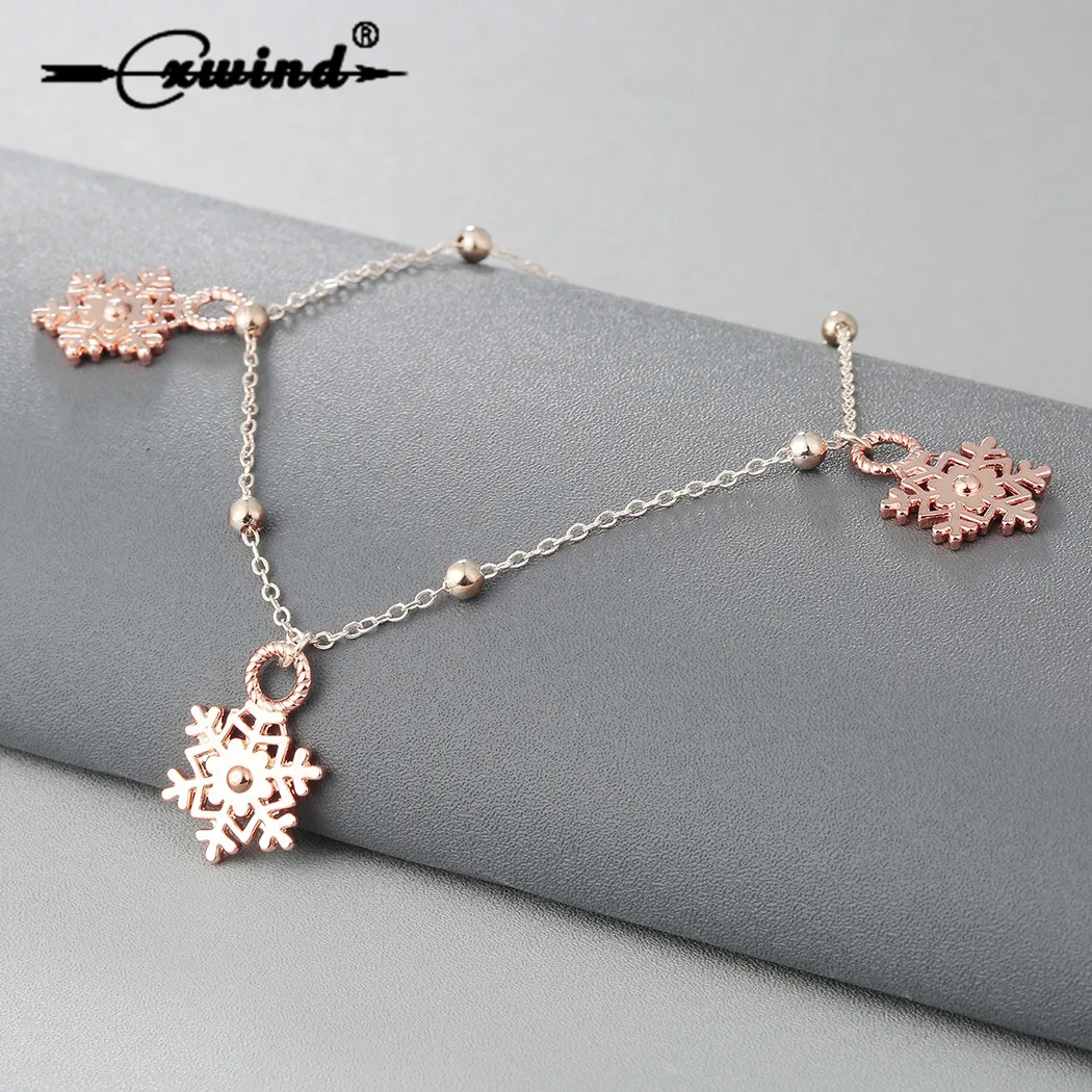 Fashion Snowflake Bead Charms Pendant Anklets for Women Luxury Rose Gold Foot Chain Leg Ankle Bracelet Jewelry Accessory | Украшения и
