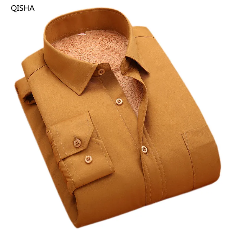 Meilleur Automne et Hiver Velours Solide couleurs Ticken Thermique chemises hommes manches Longues Chemises De Robe De Haute Qualité Pas Cher Chine QISHA M100X