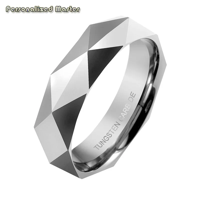 

Personalized Master Custom Tungsten Rings - Personalized 6mm Multi-Faceted Tungsten Carbide Rings Silver Polished Wedding Band