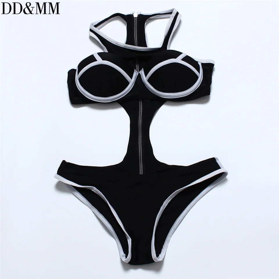 

DD&MM one piece swimsuit women 2017 sexy bikini black solid beachwear summer style swimming suit RU284