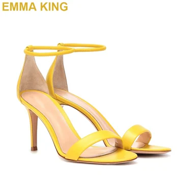 

Sexy Yellow Leather Stiletto Heel Sandals Ankle Strap Open Toe Women Sandals Sexy High Heels Woman Pumps Sandalias Drop Shipping