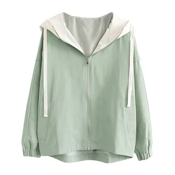 

Fashion Autumn Thin Jackets Women Spring Hooded Jacket Female Zip Windbreaker Outwear Women Coat Cardigan Pockets