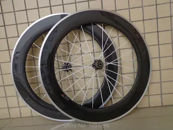 

1pair Newest 700C 80mm clincher rim road bicycle 3K carbon bike wheelsets with alloy brake surface aero spoke skewers Free ship