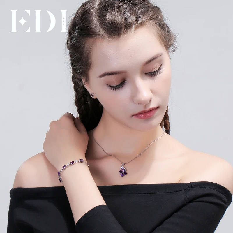 EDI Five Stone Amethyst Bracelet Women 925 Sterling Silver Bracelets Jewelry With Oval Cut Purple Crystal Young Girl Gift