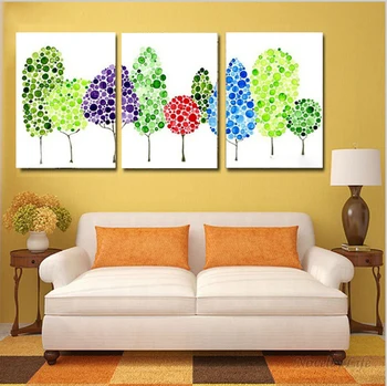

3 pieces handmade painting fresh trees on oil canvas for living room decor and wallpaper