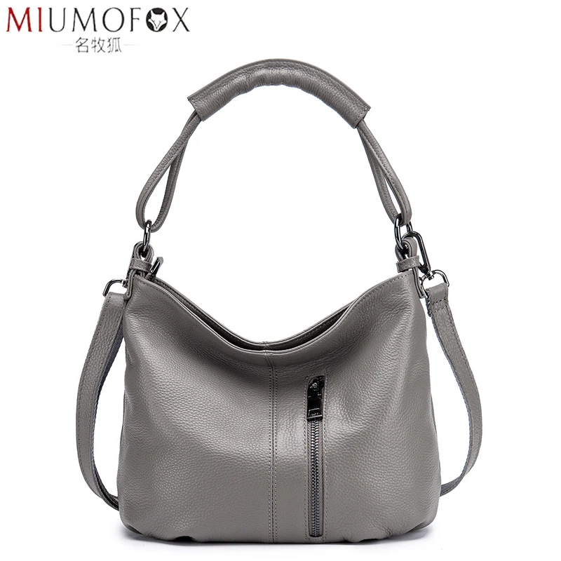

100% Cow Leather Elegant Women Shoulder Bag Charm Gray Fashion Messenger Crossbody Purse High Capacity Tote Simple OL Handbag