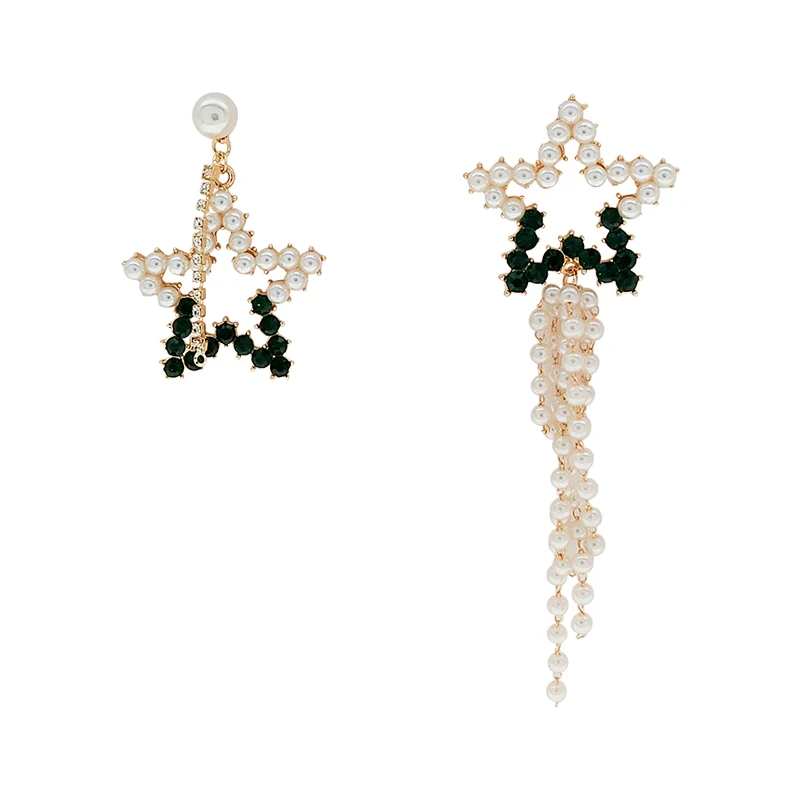 2018 asymmetric AB version of the new exaggerated pearl five-pointed star tassel long earrings | Украшения и аксессуары