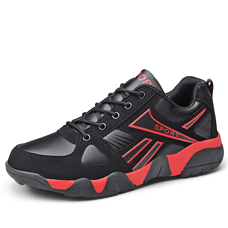 AODLEE кроссовки для мужчин повседневная обувь кожаная пара Мужская обувь Повседневные Дышащие мужские кроссовки tenis masculino adulto - Цвет: black red