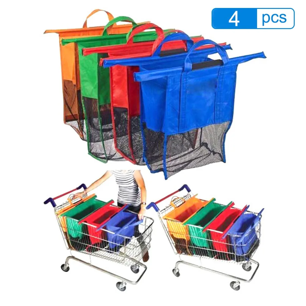 

4pcs/Set Thicken Cart Trolley Supermarket Shopping Bags Foldable Reusable Eco-Friendly Shop Handbag Totes