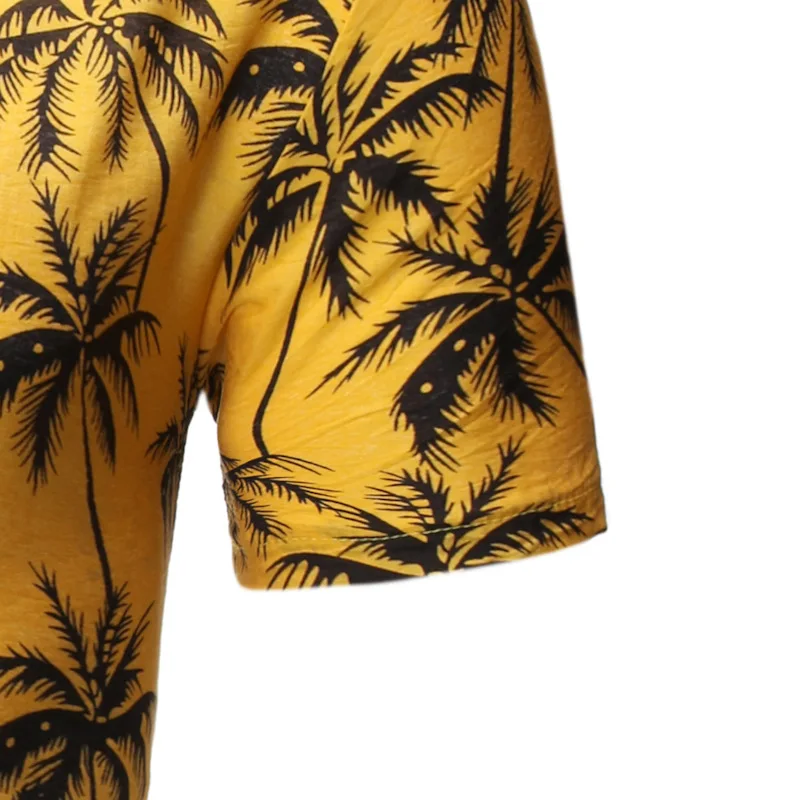 Гавайские рубашки Алоха с принтом дерева летние модные желтые пляжные рубашки с коротким рукавом Мужские Повседневные Вечерние рубашки для отдыха 2XL