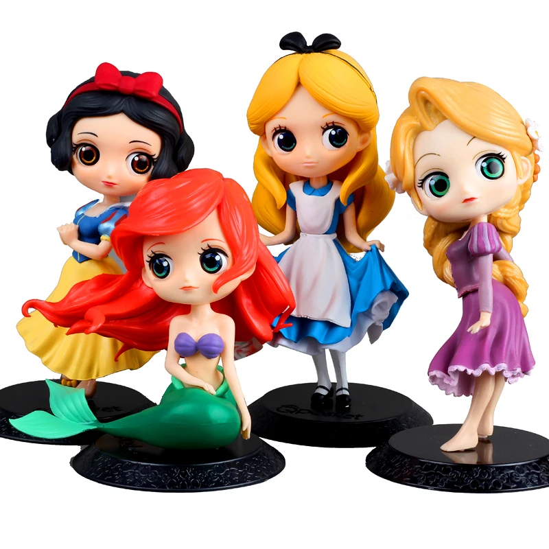 

Disney Kawaii Qposket Version Alice In Wonderland Mermaid Ariel Snow White Rapunzel 3D eyes PVC Action Figures Toys Doll gift