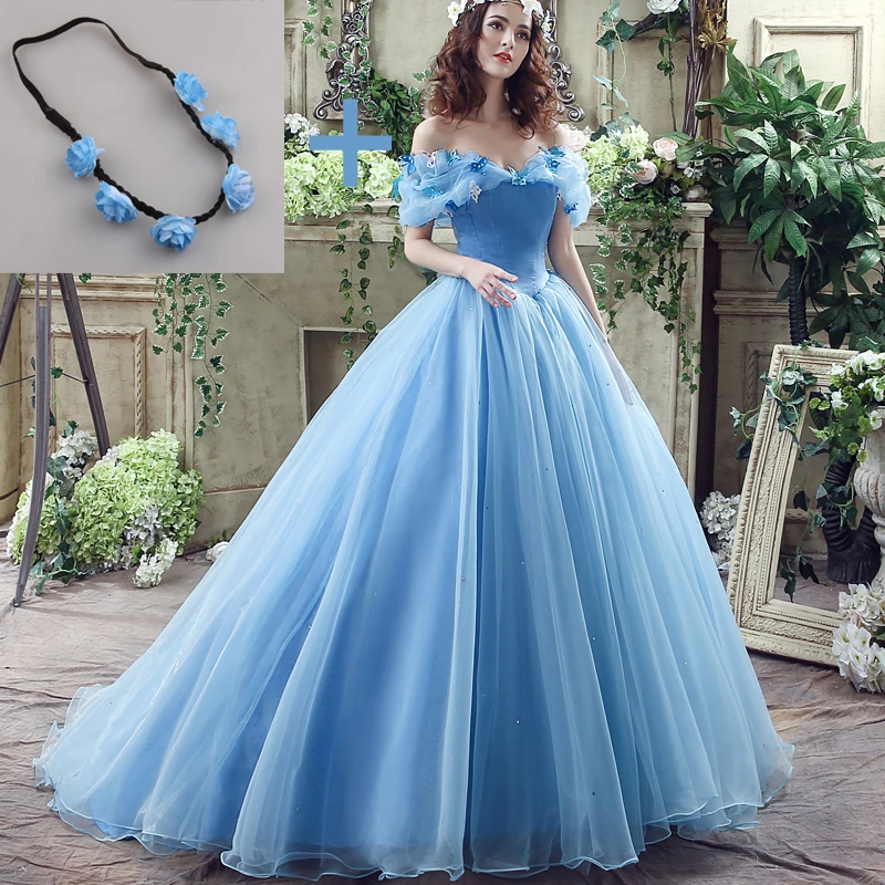 シンデレラプリンセスドレス 裸の肩 ケープスリーブ ウェディングドレス 青 Aliexpress Weddings Events