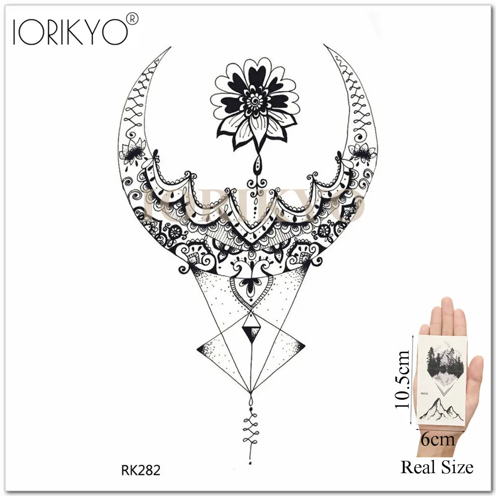 Мандала Хна Цветок накладная татуировка на руку наклейки для тела женская рука временная татуировка девушки лодыжки кружева поддельные тату круглая черная луна - Цвет: IRK282