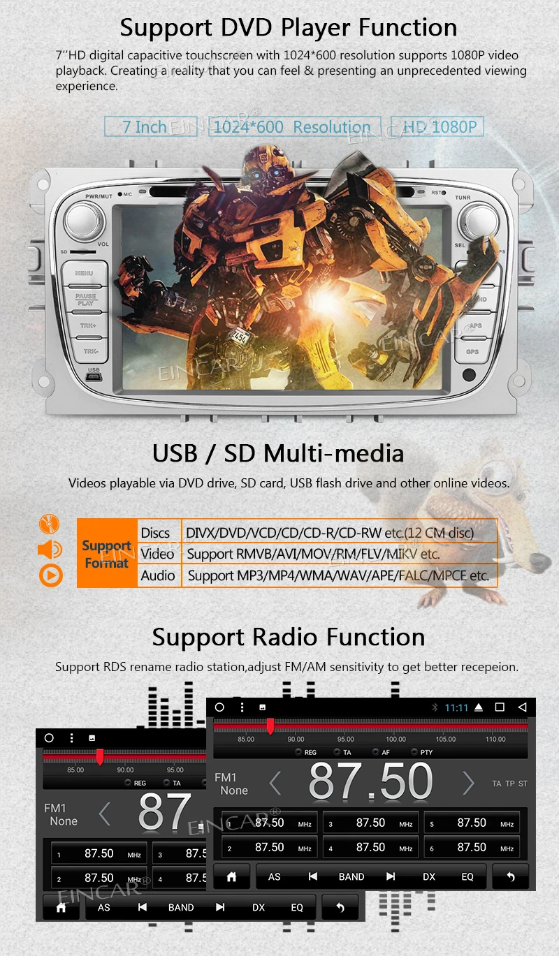 Perfect Eincar 7 inch 2 Din Autoradio In Dash Android 7 Car Radio Stereo for Ford Support GPS Navigation Octa Core Car DVD Player Dual 3