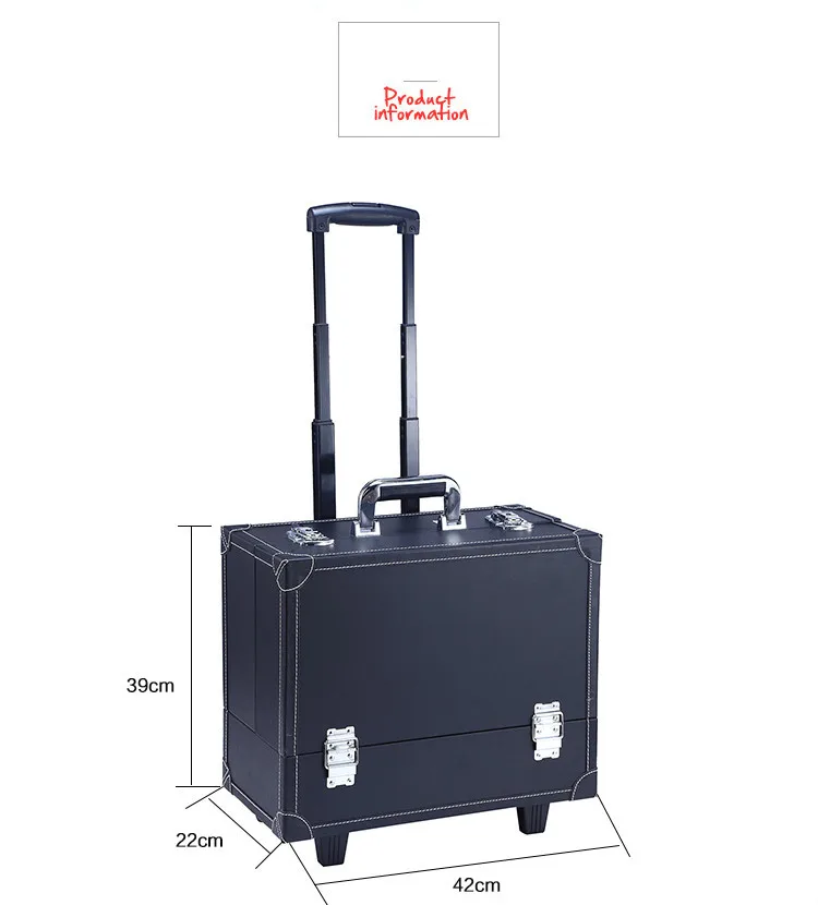 Косметический чемодан на колесиках поезд коробка тележка кейс для хранения косметики в съемном блоке Цвет: черный/розовый