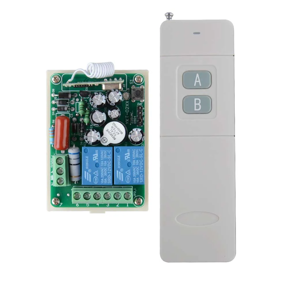 

AC 220V 2CH 10A RF Wireless Remote Control Switch 500-3000M Distance & 2 Relay Light Switch Receiver A B Button Controller