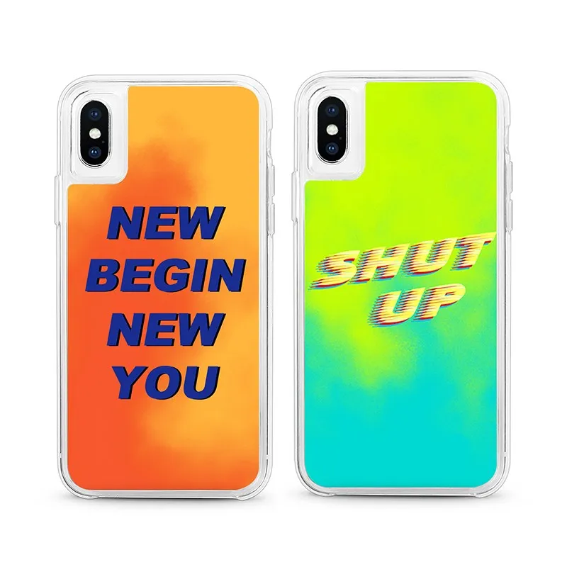 

Luminous quicksand shut up Letter Case for iPhone XR XS max X 6 7 8 plus cases Dark Liquid Glitter Phone Case cover capa Coque