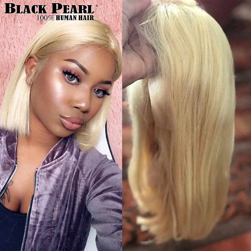

Black Pearl Lace Front Human Hair Wigs 613 Honey Blonde Short Bob Straight Lace Wigs Brazilian Remy Human Hair Bob Wigs