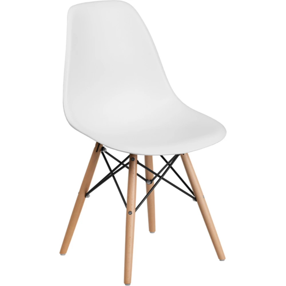 Elon Series White Plastic Chair with Wood Base