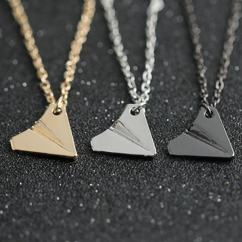 1D One Direction Necklace Paper Airplane Plane Pendant Gold Black Gun Silver Color Fashion Simple Jewelry Men Women Wholesale
