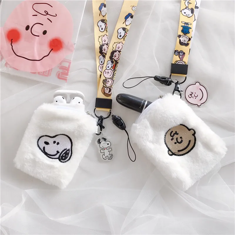 Cute Cartoon Earphone Cover For AirPods Protective Cases with Neck Strap Lanyard for Apple Airpods 2 Coin Purse Earphone Storage