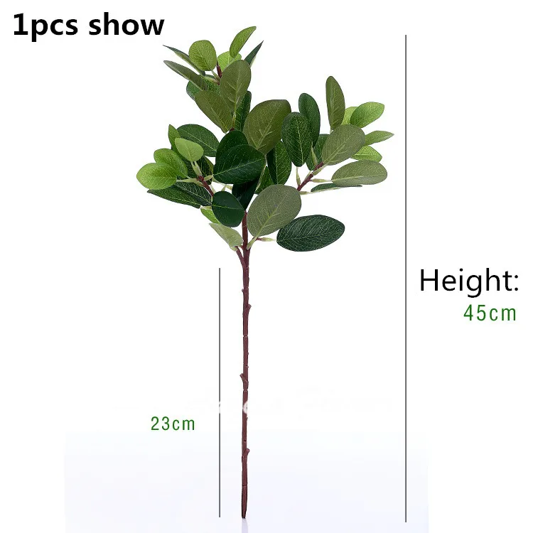 45 см Искусственный цветок листья эвкалипта пластик Настоящее прикосновение Латекс Зеленый растение стены DIY Свадебный декор Сад Рождество Дерево лист