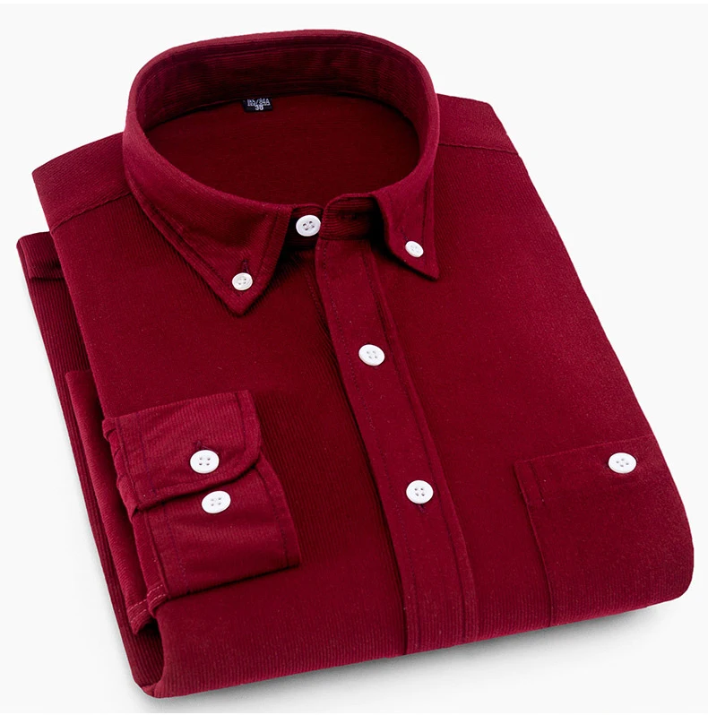 2019 вельветовые для мужчин рубашки для мальчиков Винтаж Британский одноцветная полоска отдыха костюмы с длинным рукавом рубашк