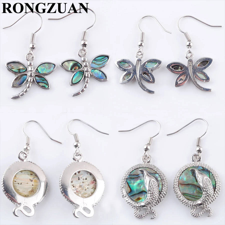 

RONGZUAN Free Shipping New Zealand Abalone Shell Gem Stones Dragonfly Beads Dangle Earrings Pair For Women Jewelry 1Pair TBR324