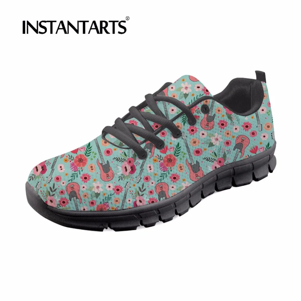 

INSTANTARTS Casual Breathable Youth Girl Sneakers Women Fashion Zapatos De Mujer Electric Guitar/Piano Flower Design Flat Shoes