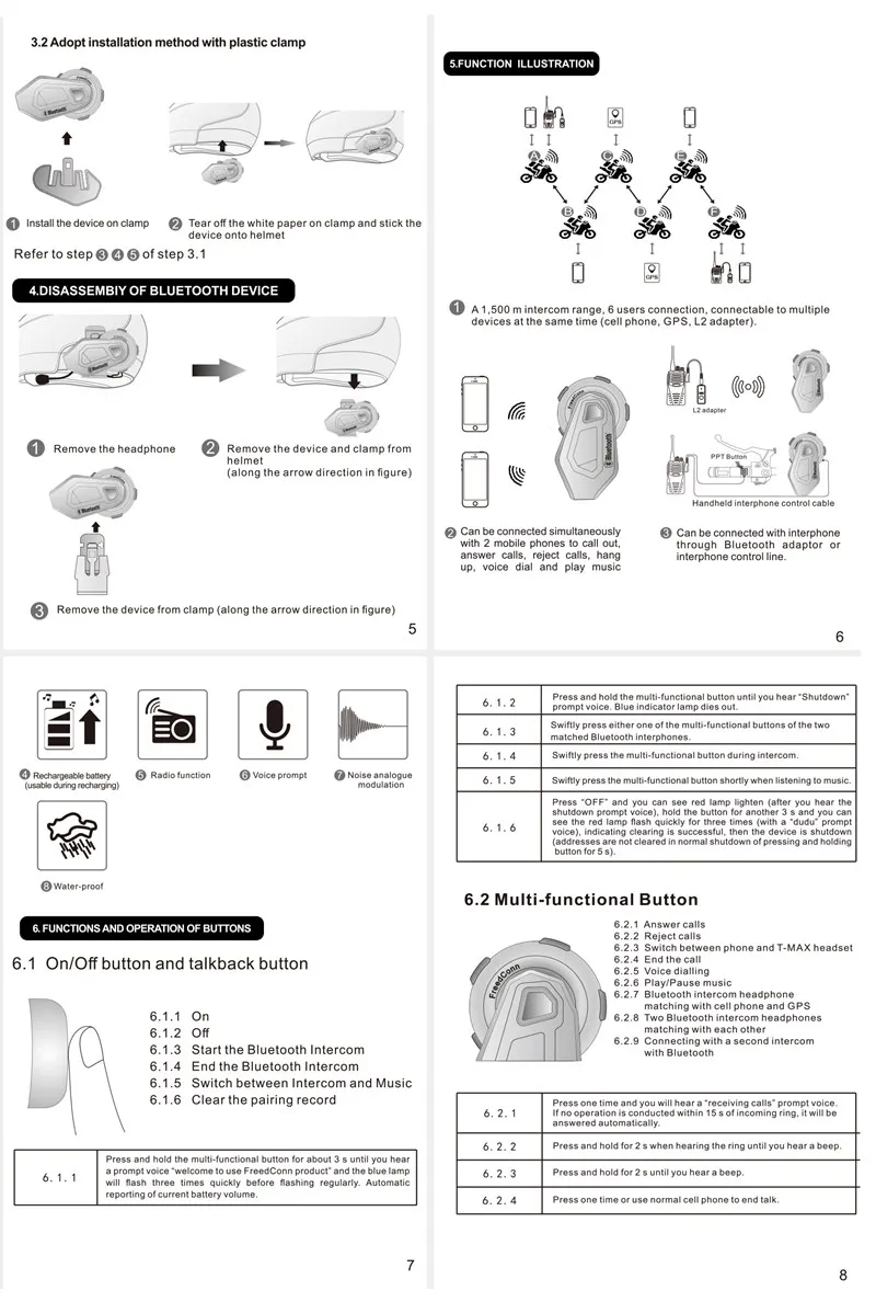 Freedconn T-Max мотоциклетный шлем Bluetooth гарнитура 1000M 6 Rider Group Talk system fm-радио+ мягкий наушник