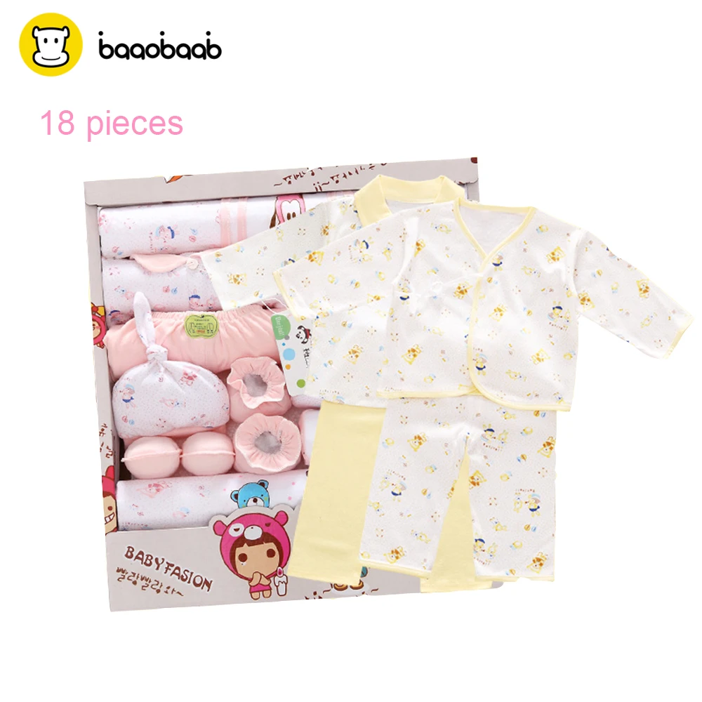

BAAOBAAB CQTZ Autumn Spring Newborn Baby Set Boy Girls 18 Pieces Set Soft Cotton One Month Clothes With Hat Bib Gloves For Gift