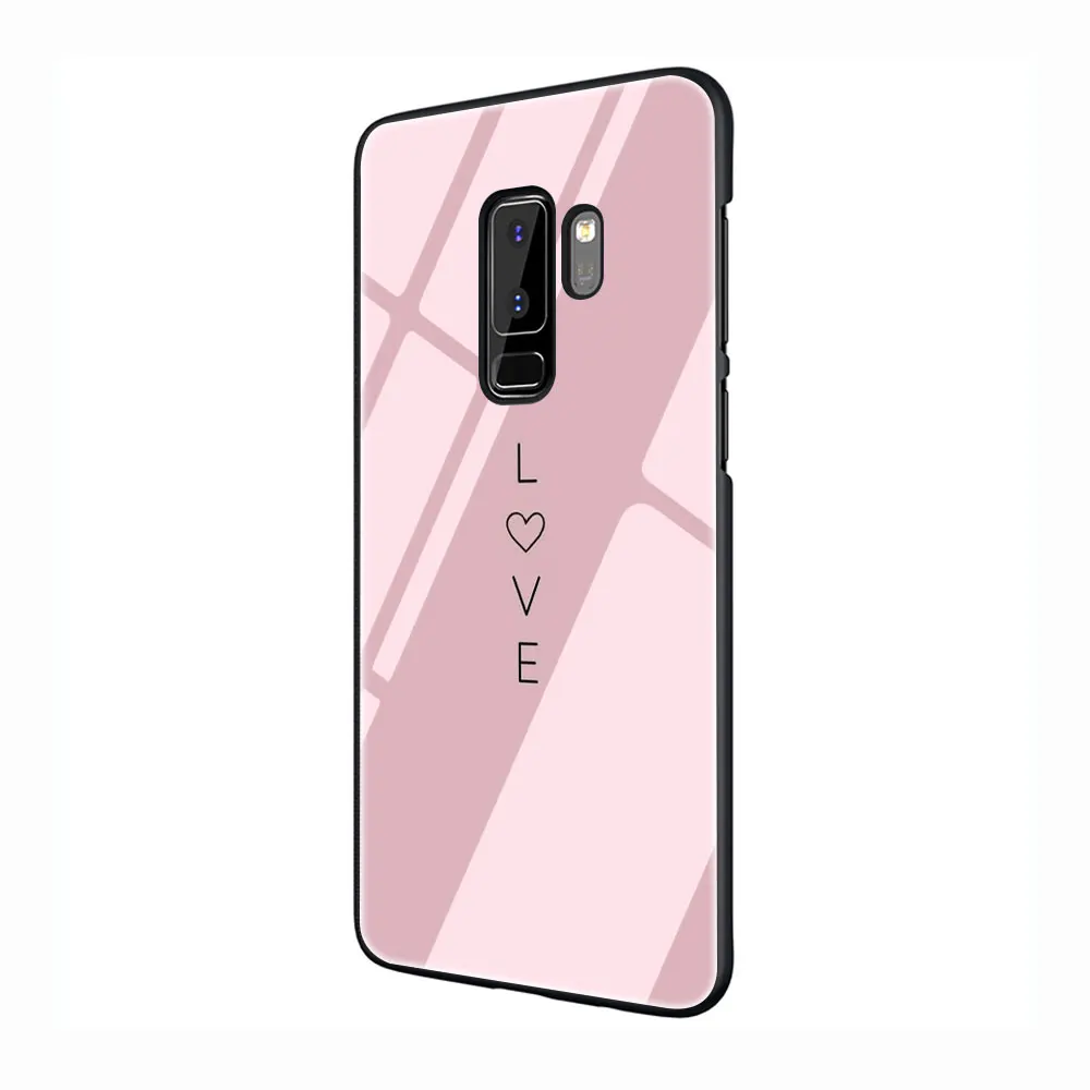 G1 Милое розовое сердце закаленное Стекло TPU черный чехол для Galaxy S7 край S8 S9 плюс S10 Note 8, 9, 10, A10 20 30 40 50 60 70 - Цвет: G1