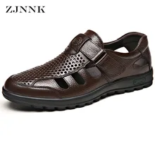 ZJNNK/мужские кожаные сандалии; сандалии из натуральной кожи для отца; дышащая Массажная обувь с мягкой подошвой