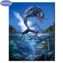 KUFWKEY Алмазная мозаика Дельфин Алмазная краска на заказ, алмазная живопись полная квадратная круглая Смола Набор алмазной вышивки 5d головоломка N9
