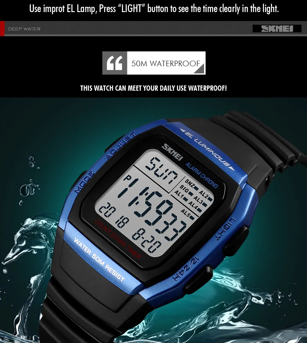 SKMEI Fashion Men Watches Sports Digital Watch Waterproof Alarm Man Wrist Electronic Clock Men Relogio Masculino