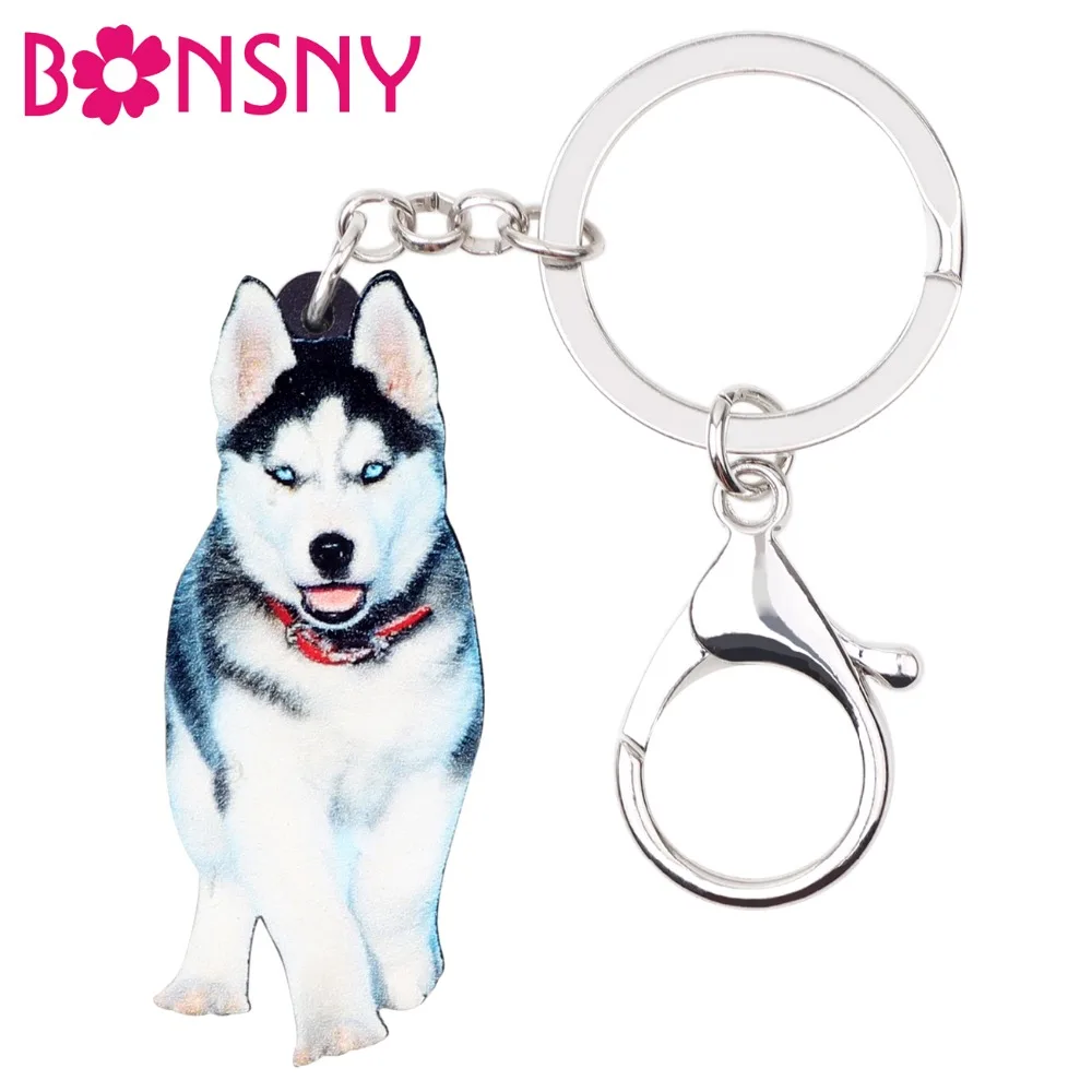 Кольцо для ключей Bonsny из акрила с изображением Сибирского хаски собаки цепочки