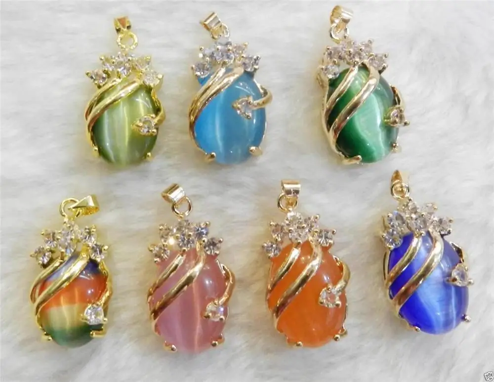 

7 pcs Exquisite golden 14KGP GP 13x18mm Oval Opal Gems Pendant Necklace 5.27