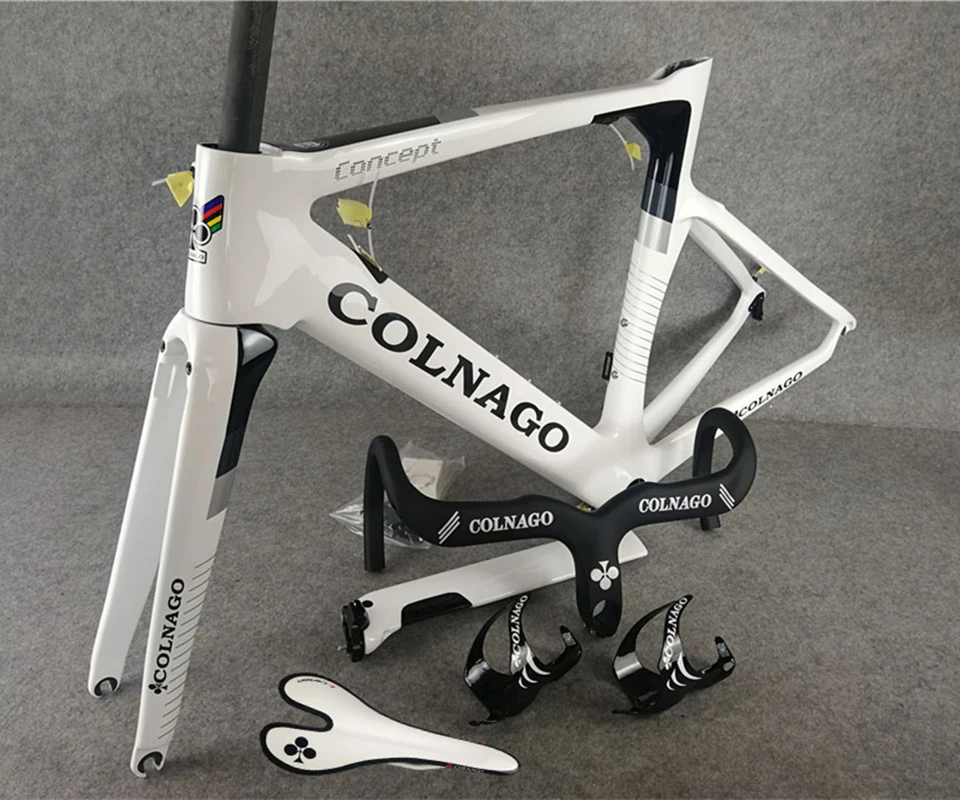 

White painted UD Glossy Colnago CONCEPT carbon road frame+Handlebar+Saddle+Water bottle cages Holders C60 C64 packaged for sale