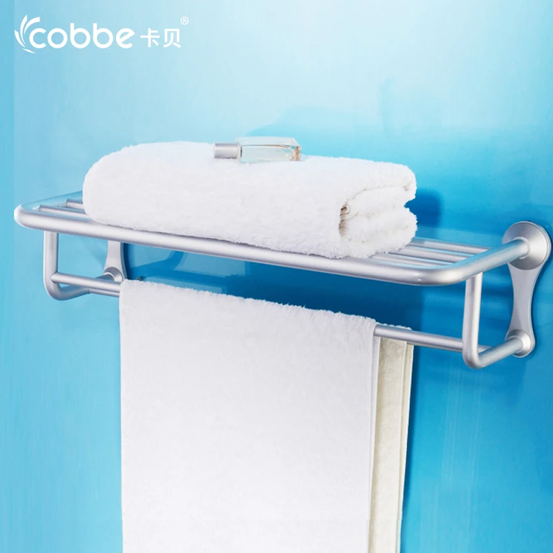 Satin Silver Towel Holder Bathroom Towel Shelf Hanger Bath Storage ...