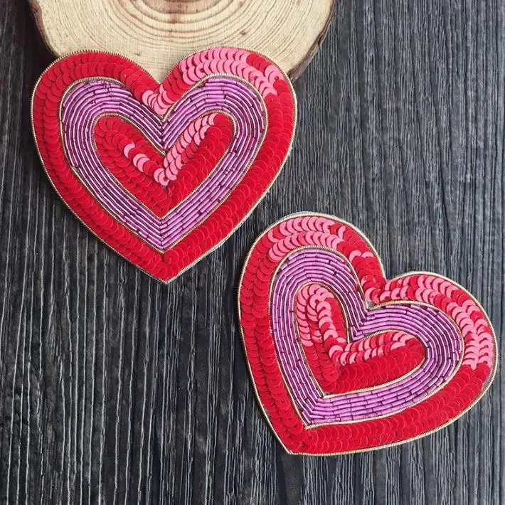 Pink Heart Sequins Indian Silk Patch India Silk Wire Handmade