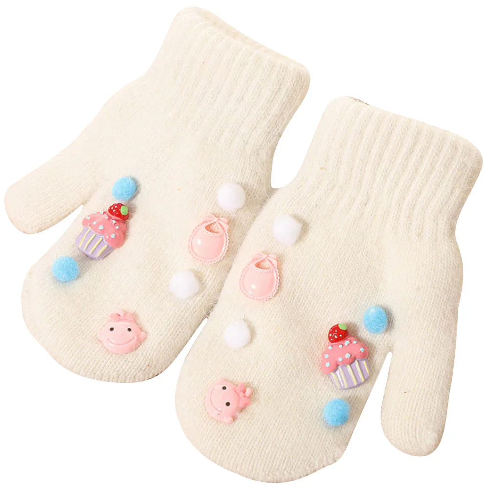 Зимние теплые детские Утепленные перчатки «сделай сам» Venonat, новые стильные перчатки с кроличьими волосами, шерстяные варежки для девочек - Цвет: Бежевый