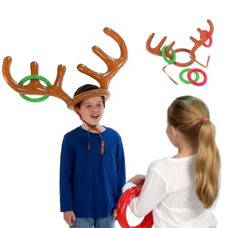 2018 1 Pcs Christmas Halloween New 1 PC Fashion Funny Reindeer Antler Hat Inflatable Toy Party Rings Toss Game Kid Gift