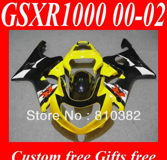 

Fairing kit for SUZUKI GSXR1000 00 01 02 GSXR 1000 GSX-R1000 K2 2000 2001 2002 yellow black Fairings Set+7gifts SQ54